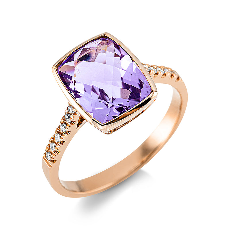 Ring mit Amethyst  aus 750/-18 Karat Rotgold mit 12 Diamanten 0