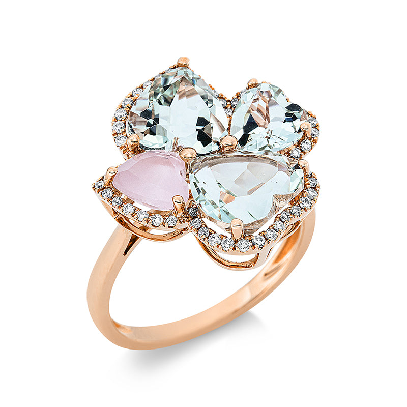 Ring mit Rosenquarz  aus 750/-18 Karat Rotgold mit 53 Diamanten 0