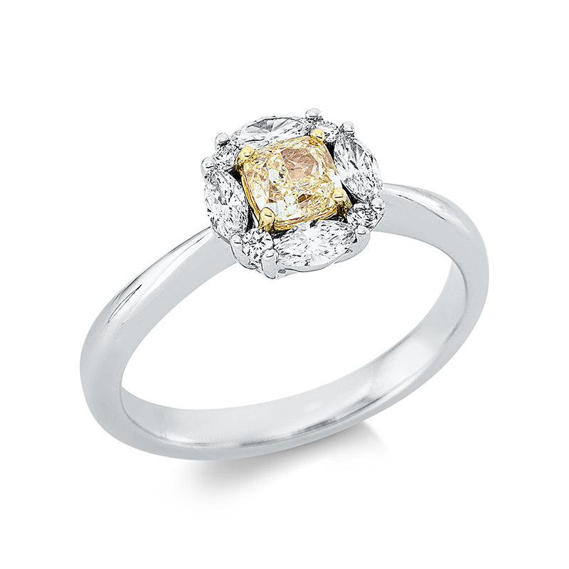Ring    aus 750/-18 Karat Weißgold / Gelbgold mit 9 Diamanten 0