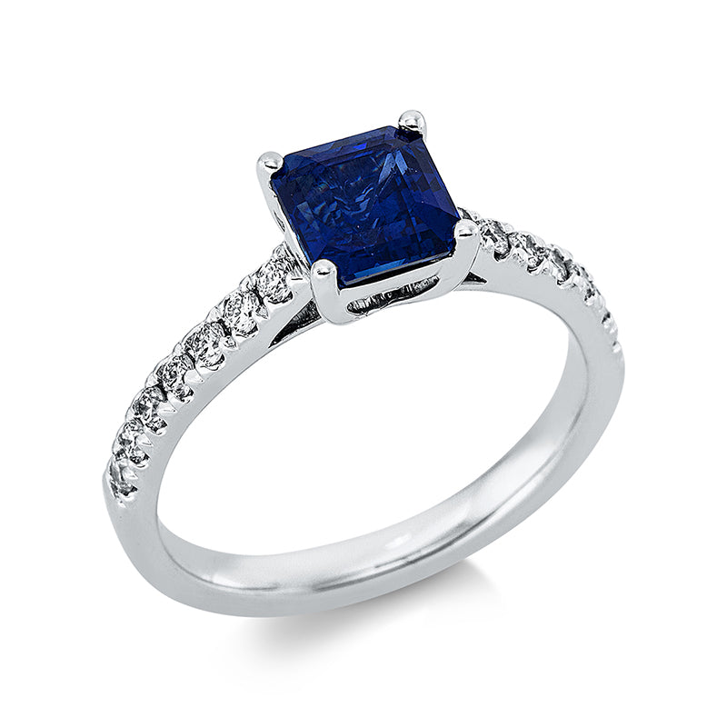 Ring mit Saphir  aus 750/-18 Karat Weißgold mit 14 Diamanten 0