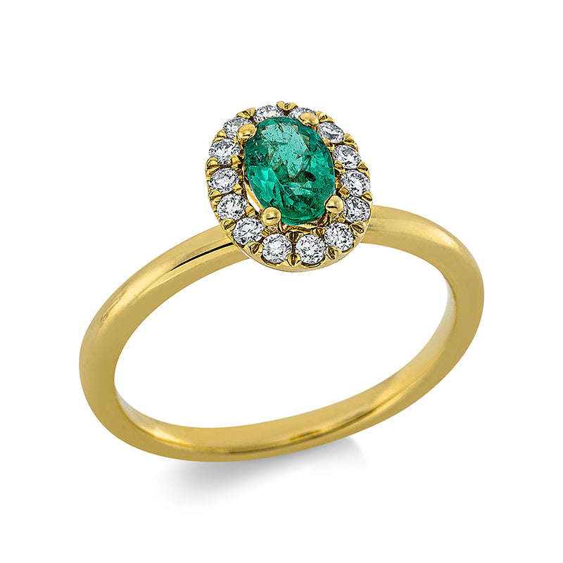 Ring mit Smaragd  aus 750/-18 Karat Gelbgold mit 14 Diamanten 0