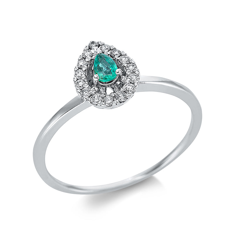 Ring mit Smaragd  aus 750/-18 Karat Weißgold mit 15 Diamanten 0