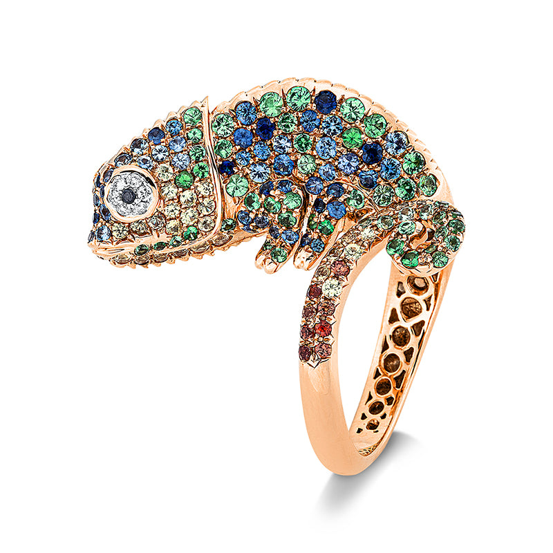 Ring mit Saphir  aus 750/-18 Karat Rotgold / Weißgold mit 14 Diamanten 0