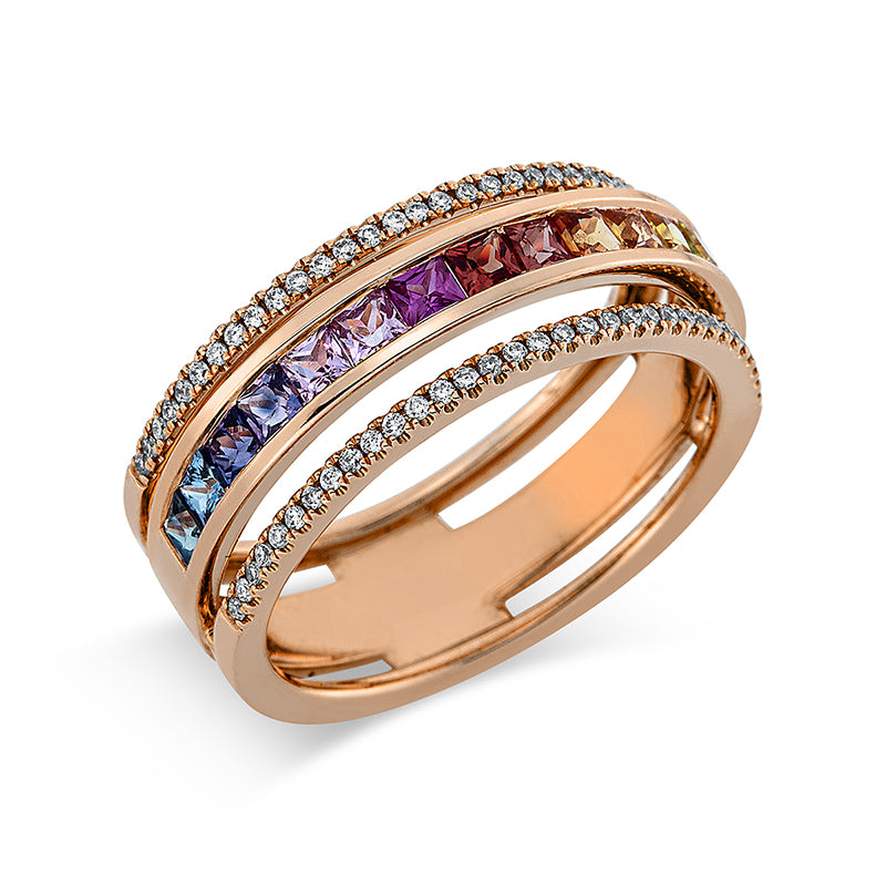 Ring mit Rubin  aus 750/-18 Karat Rotgold mit 64 Diamanten 0
