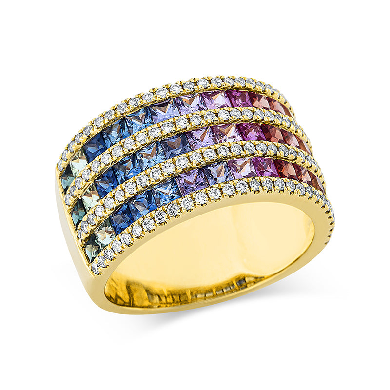 Ring mit Saphir  aus 750/-18 Karat Gelbgold mit 114 Diamanten 0