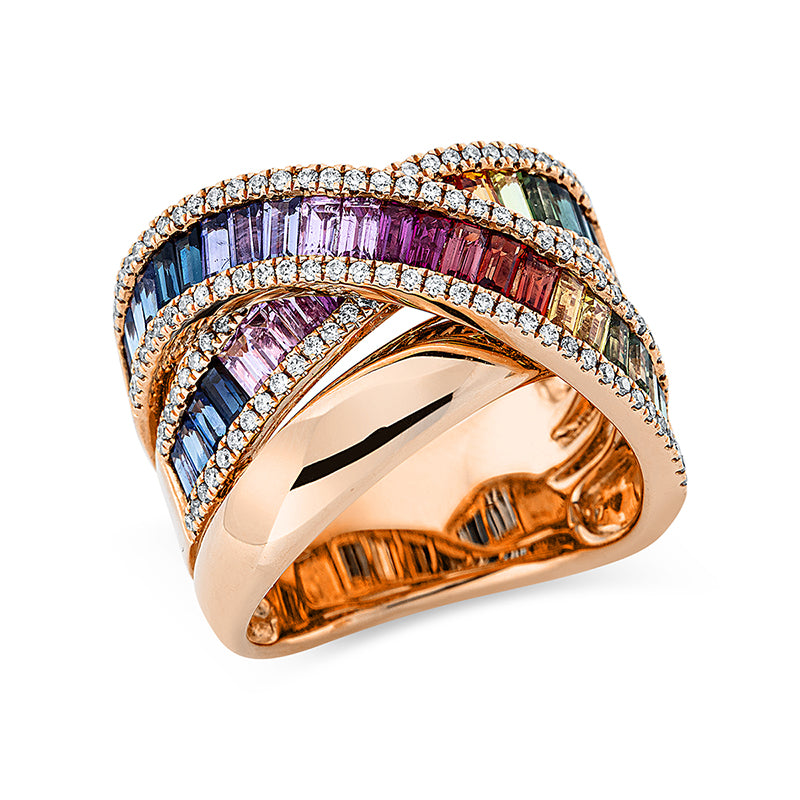 Ring mit Saphir  aus 750/-18 Karat Rotgold mit 130 Diamanten 0