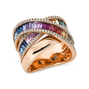 Ring mit Saphir  aus 750/-18 Karat Rotgold mit 130 Diamanten 0