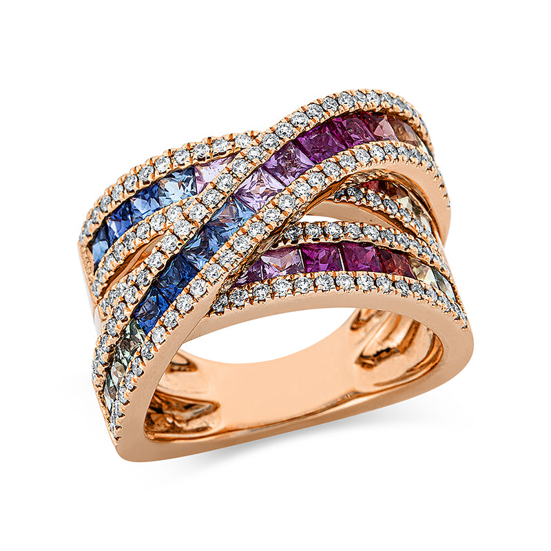 Ring mit Saphir  aus 750/-18 Karat Rotgold mit 141 Diamanten 0