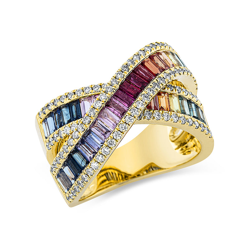 Ring mit Saphir  aus 750/-18 Karat Gelbgold mit 106 Diamanten 0
