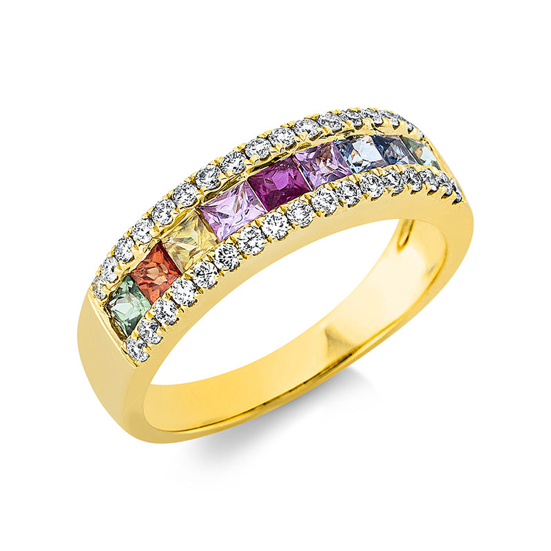 Ring mit Saphir  aus 750/-18 Karat Gelbgold mit 34 Diamanten 0