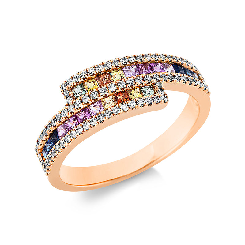 Ring mit Saphir  aus 750/-18 Karat Rotgold mit 79 Diamanten 0