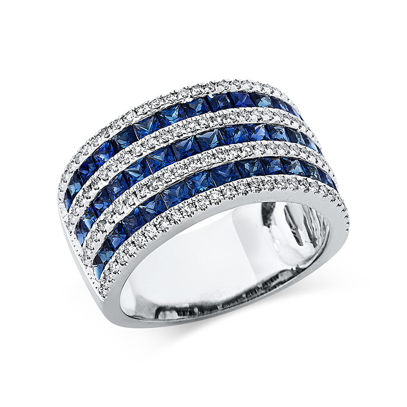 Ring mit Saphir  aus 750/-18 Karat Weißgold mit 114 Diamanten 0