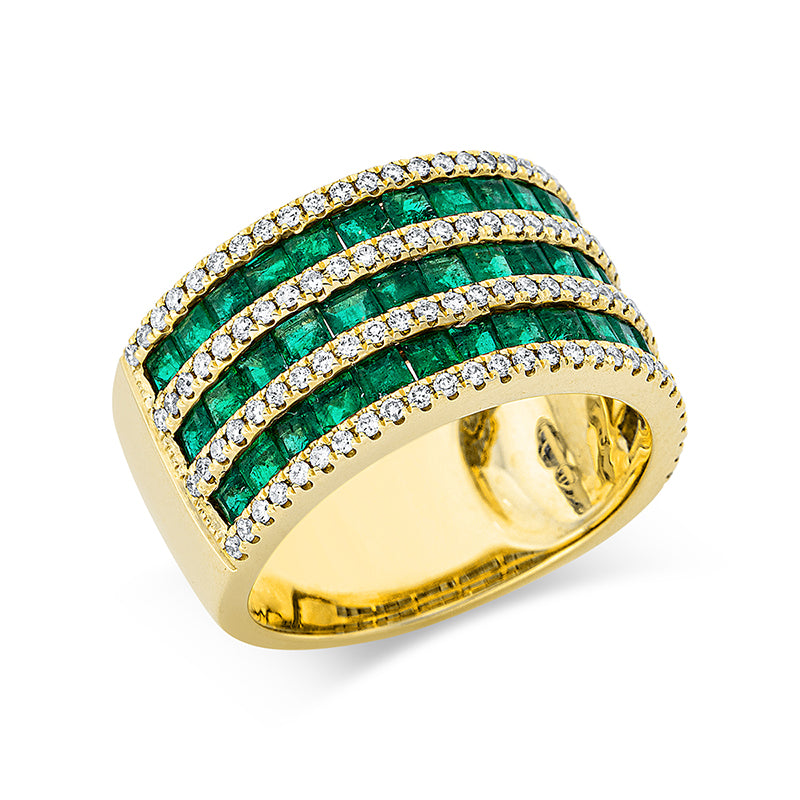 Ring mit Smaragd  aus 750/-18 Karat Gelbgold mit 114 Diamanten 0