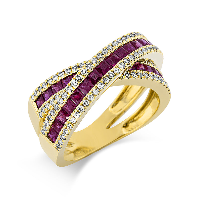 Ring mit Rubin  aus 750/-18 Karat Gelbgold mit 112 Diamanten 0