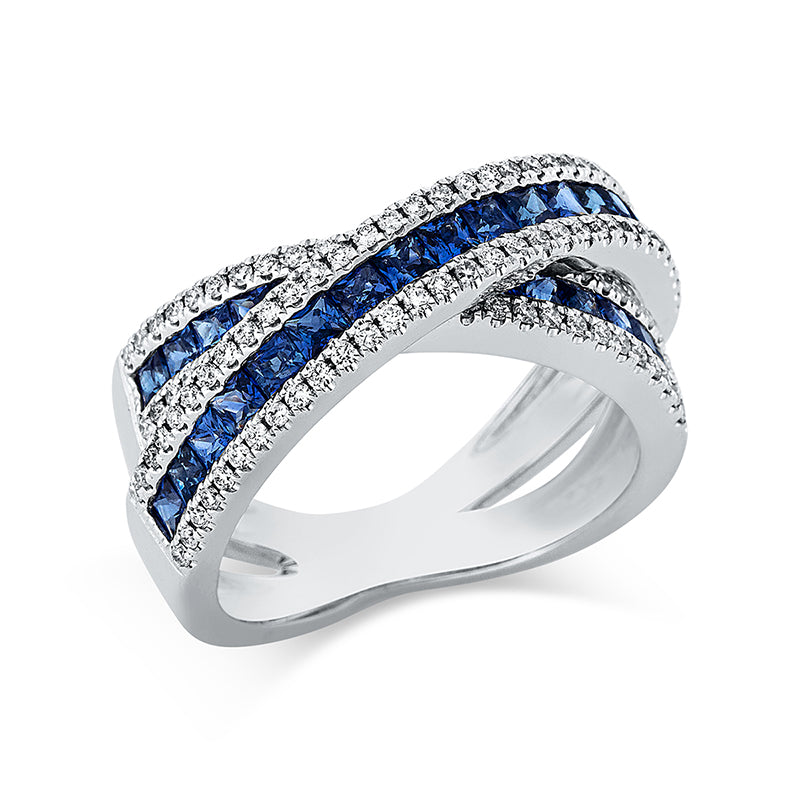 Ring mit Saphir  aus 750/-18 Karat Weißgold mit 112 Diamanten 0
