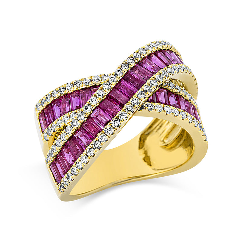 Ring mit Rubin  aus 750/-18 Karat Gelbgold mit 106 Diamanten 0