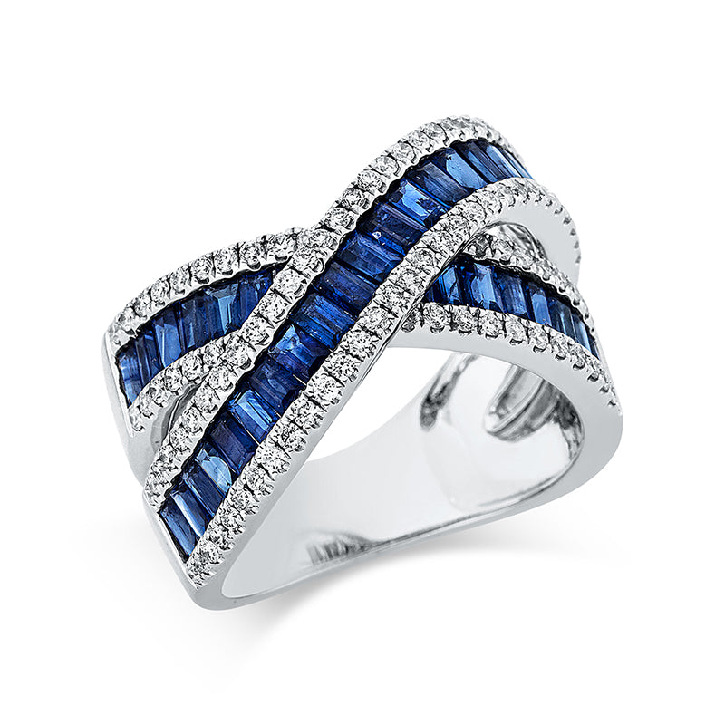 Ring mit Saphir  aus 750/-18 Karat Weißgold mit 106 Diamanten 0