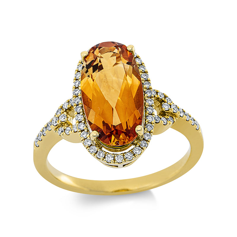 Ring mit Citrin  aus 750/-18 Karat Gelbgold mit 58 Diamanten 0