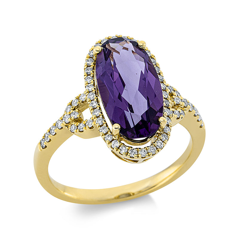 Ring mit Amethyst  aus 750/-18 Karat Gelbgold mit 58 Diamanten 0