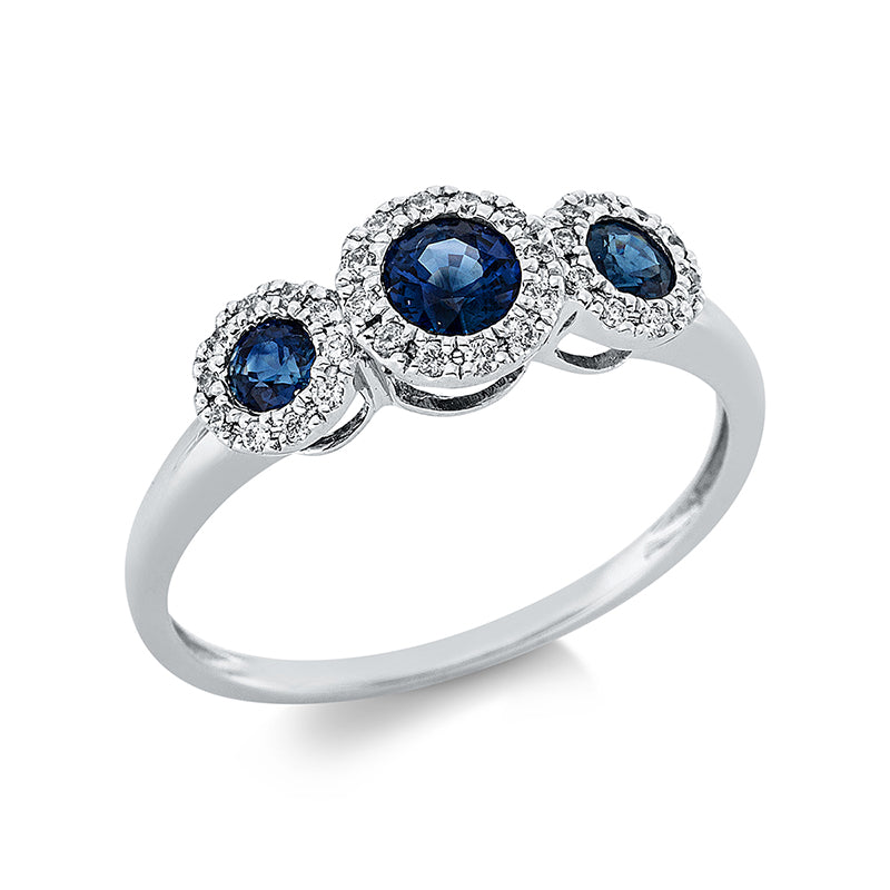 Ring mit Saphir  aus 750/-18 Karat Weißgold mit 32 Diamanten 0