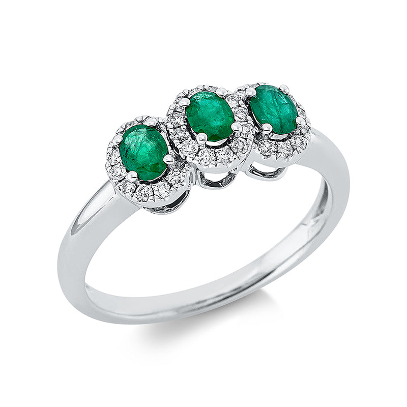 Ring mit Smaragd  aus 750/-18 Karat Weißgold mit 30 Diamanten 0