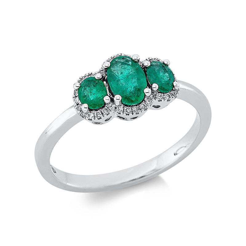 Ring mit Smaragd  aus 750/-18 Karat Weißgold mit 34 Diamanten 0