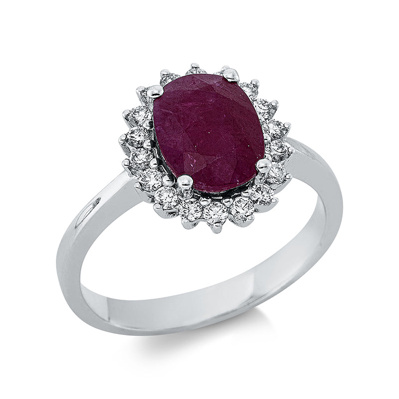 Ring mit Rubin  aus 750/-18 Karat Weißgold mit 18 Diamanten 0