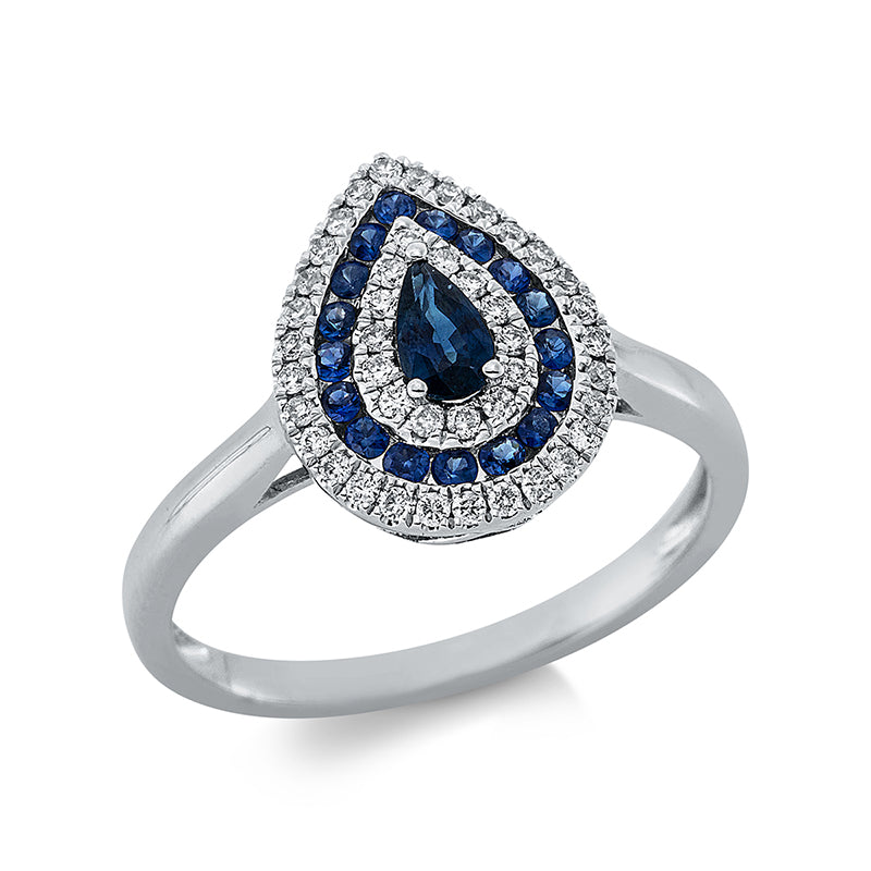 Ring mit Saphir  aus 750/-18 Karat Weißgold mit 43 Diamanten 0