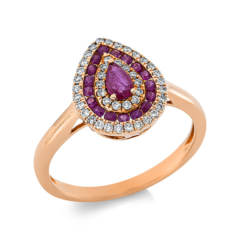 Ring mit Rubin  aus 750/-18 Karat Gelbgold mit 43 Diamanten 0