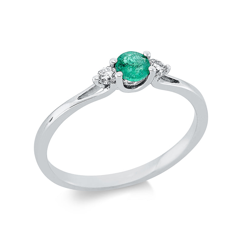 Ring mit Smaragd  aus 750/-18 Karat Weißgold mit 2 Diamanten 0