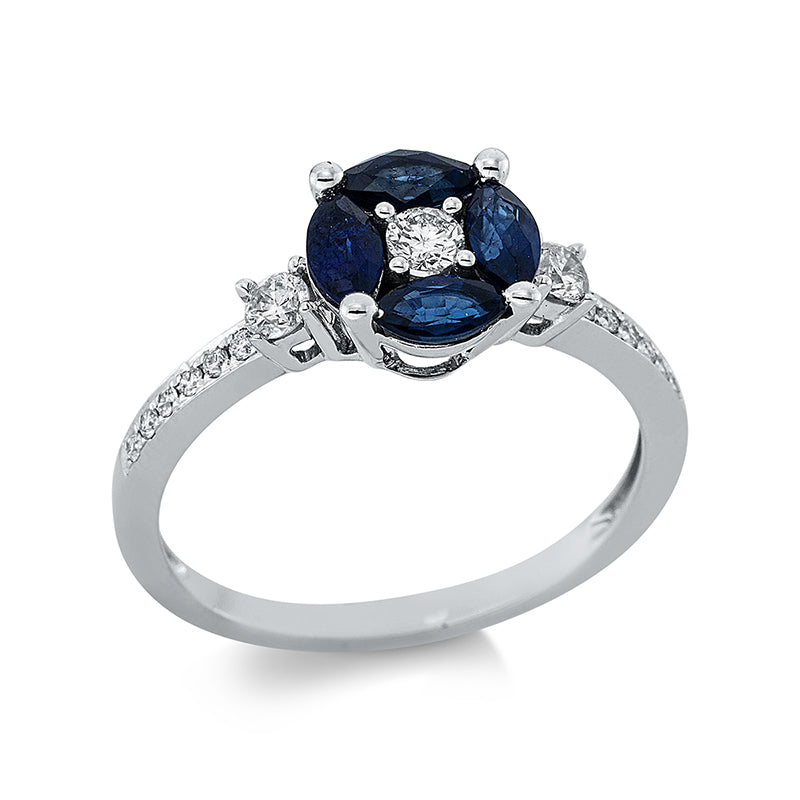 Ring mit Saphir  aus 750/-18 Karat Weißgold mit 15 Diamanten 0