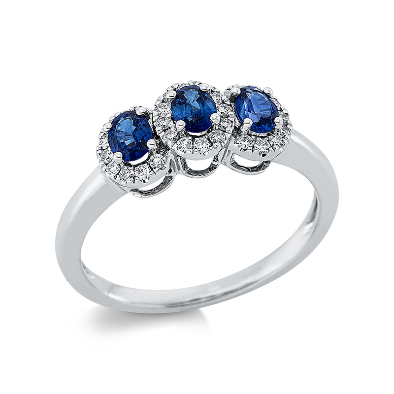 Ring mit Saphir  aus 750/-18 Karat Weißgold mit 30 Diamanten 0