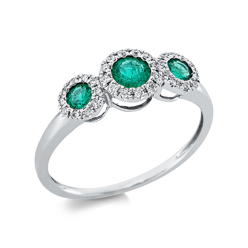 Ring mit Smaragd  aus 750/-18 Karat Weißgold mit 32 Diamanten 0