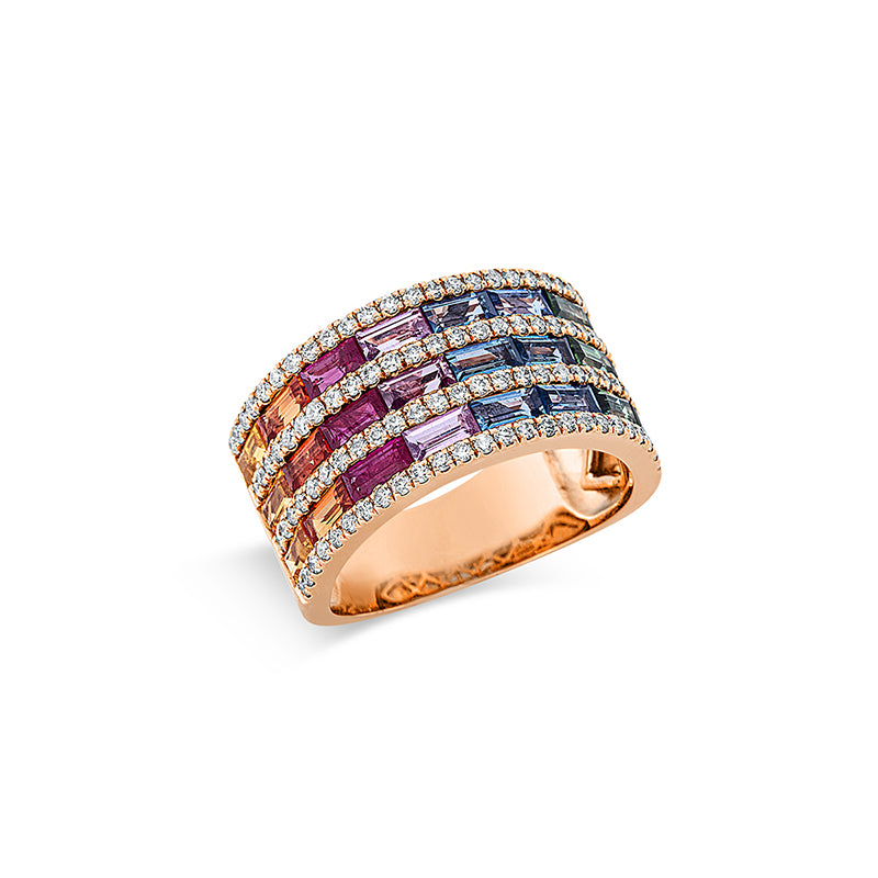Ring mit Saphir  aus 750/-18 Karat Rotgold mit 100 Diamanten 0