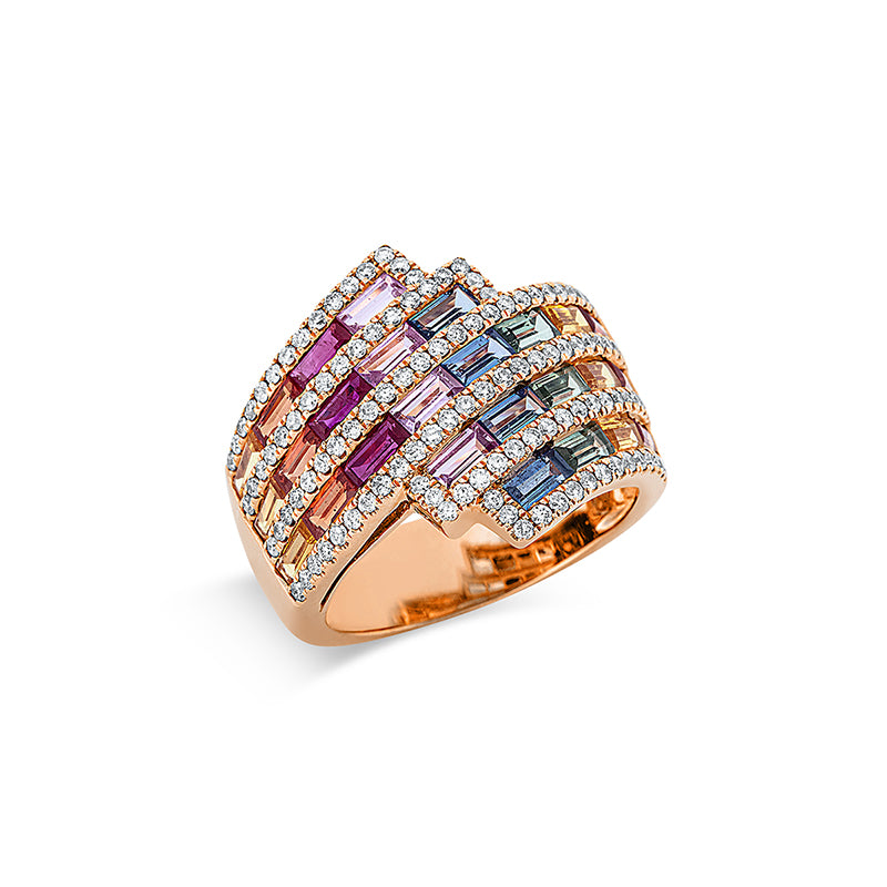 Ring mit Saphir  aus 750/-18 Karat Rotgold mit 116 Diamanten 0