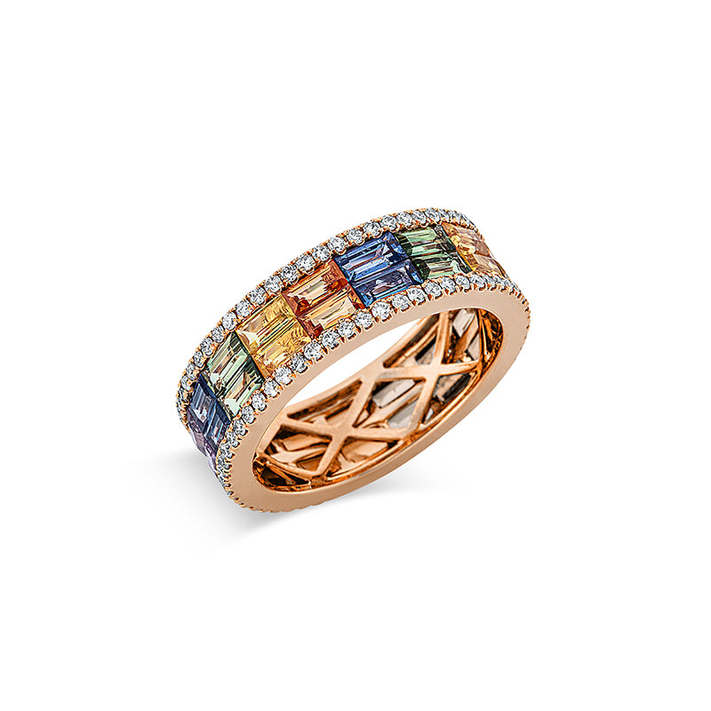Ring mit Saphir  aus 750/-18 Karat Rotgold mit 114 Diamanten 0