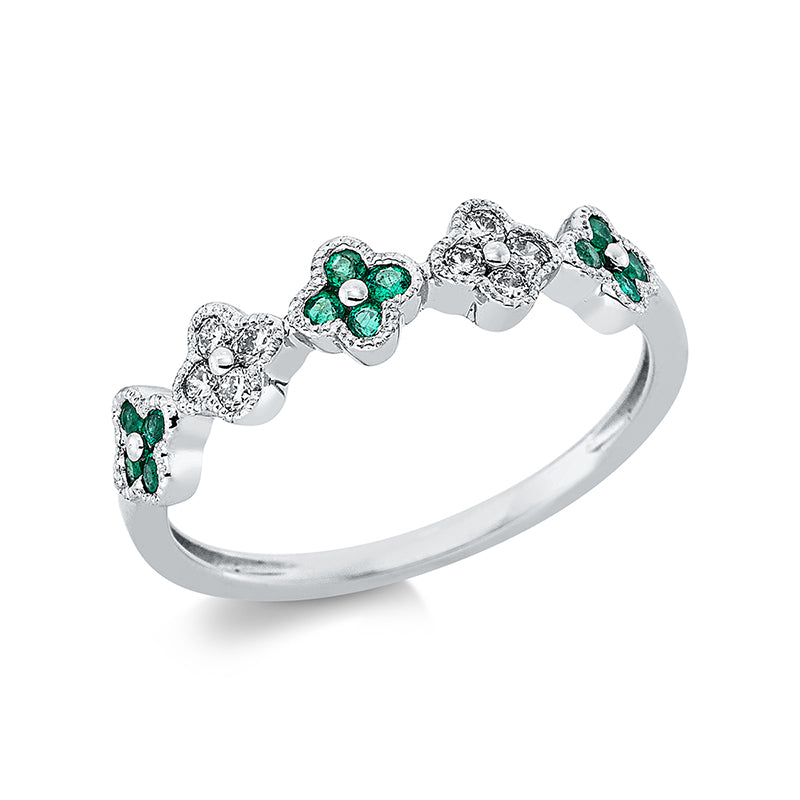 Ring mit Smaragd  aus 750/-18 Karat Weißgold mit 8 Diamanten 0