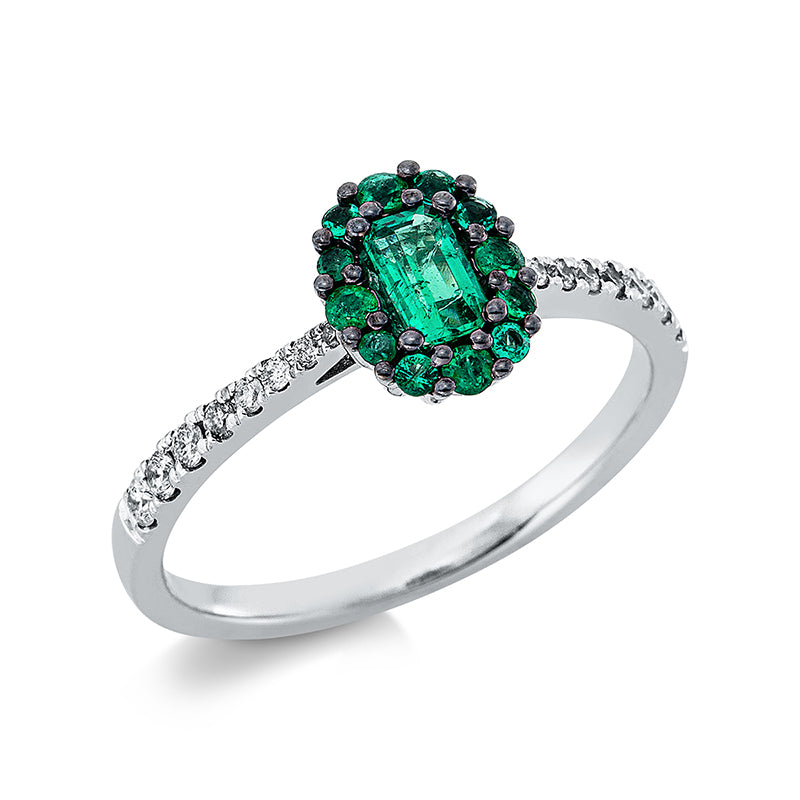 Ring mit Smaragd  aus 750/-18 Karat Weißgold mit 16 Diamanten 0