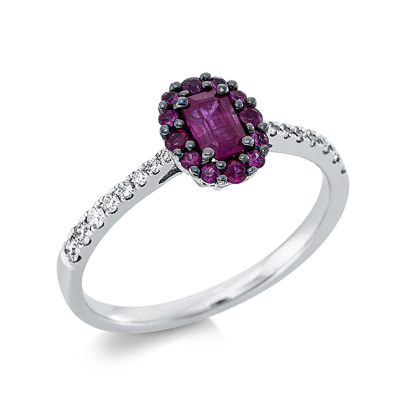 Ring mit Rubin  aus 750/-18 Karat Weißgold mit 16 Diamanten 0
