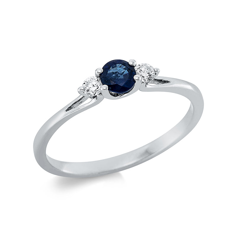 Ring mit Saphir  aus 750/-18 Karat Weißgold mit 2 Diamanten 0