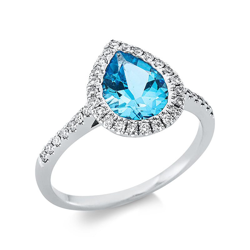 Ring mit Topas  aus 750/-18 Karat Weißgold mit 37 Diamanten 0