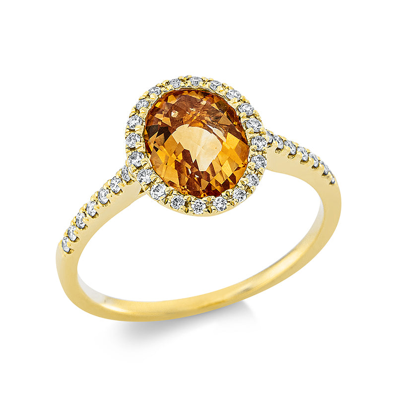 Ring mit Citrin  aus 750/-18 Karat Gelbgold mit 34 Diamanten 0