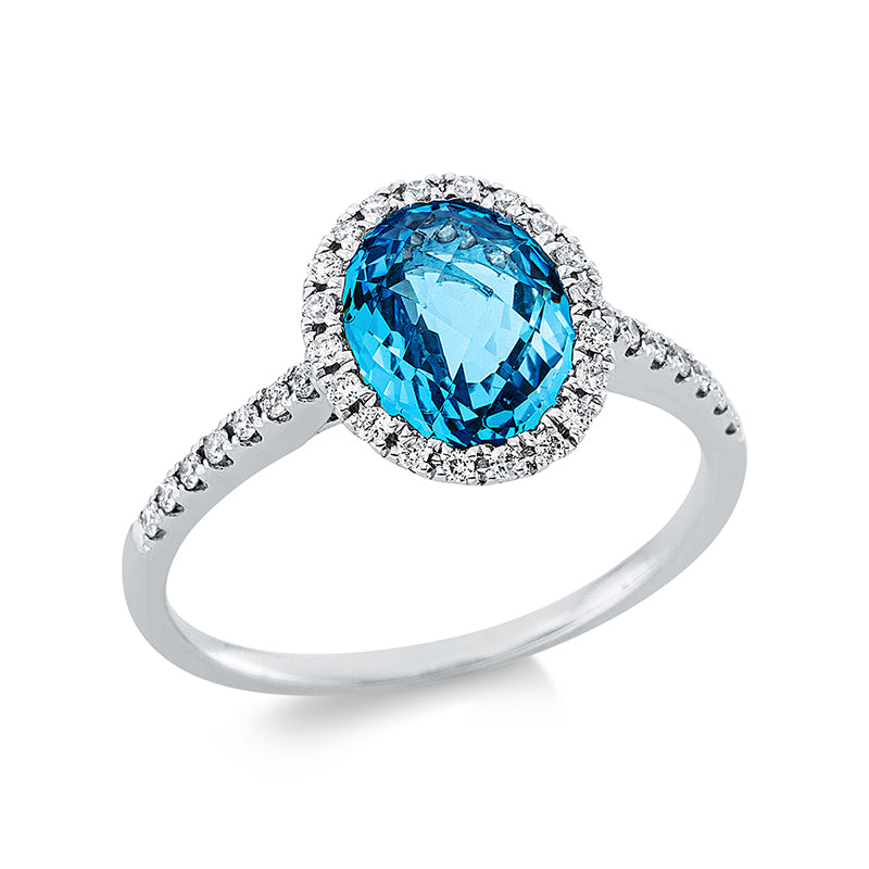 Ring mit Topas  aus 750/-18 Karat Weißgold mit 34 Diamanten 0