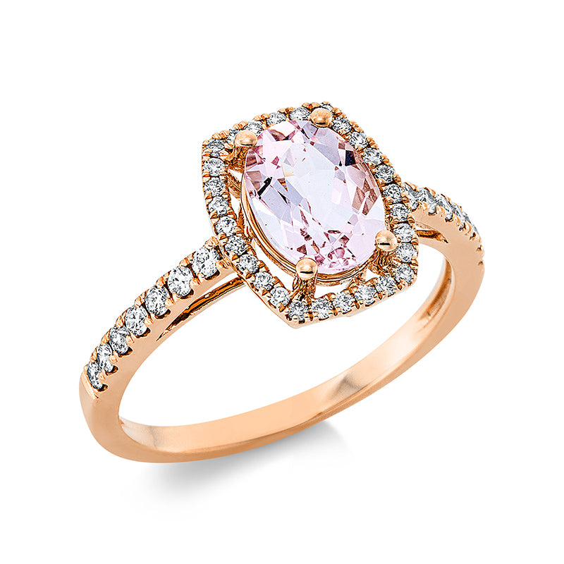 Ring mit Morganit  aus 750/-18 Karat Rotgold mit 42 Diamanten 0