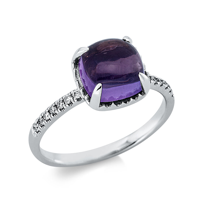 Ring mit Amethyst  aus 750/-18 Karat Weißgold mit 14 Diamanten 0