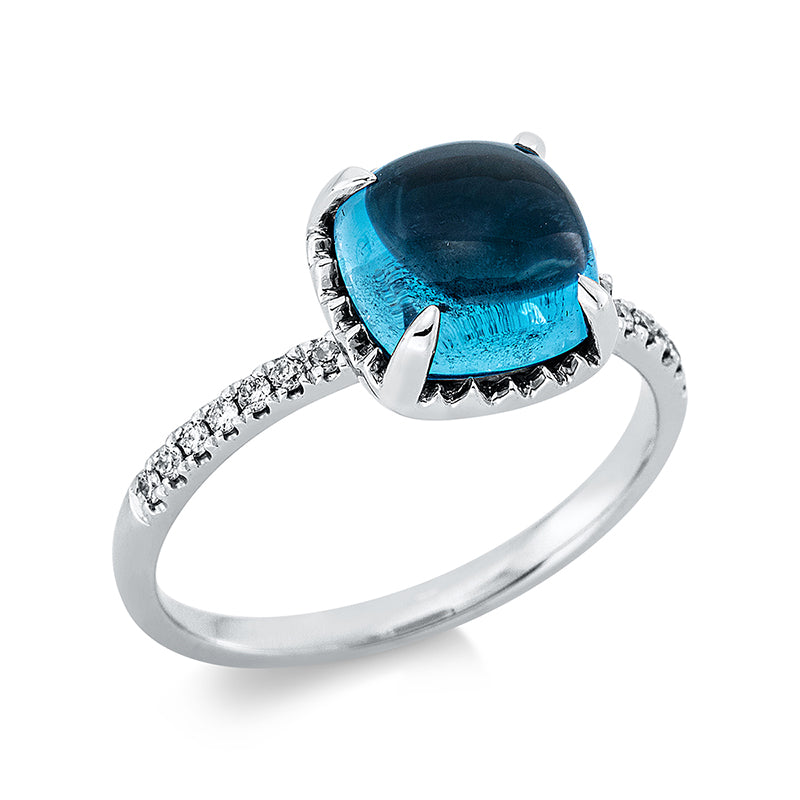 Ring mit Topas  aus 750/-18 Karat Weißgold mit 14 Diamanten 0
