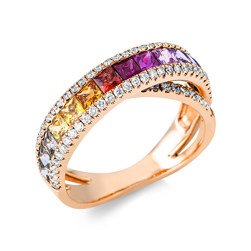 Ring mit Saphir  aus 750/-18 Karat Rotgold mit 83 Diamanten 0