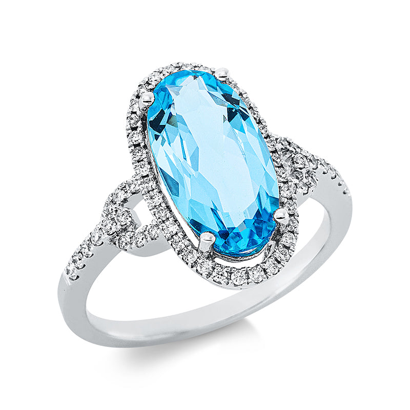 Ring mit Topas  aus 750/-18 Karat Weißgold mit 58 Diamanten 0