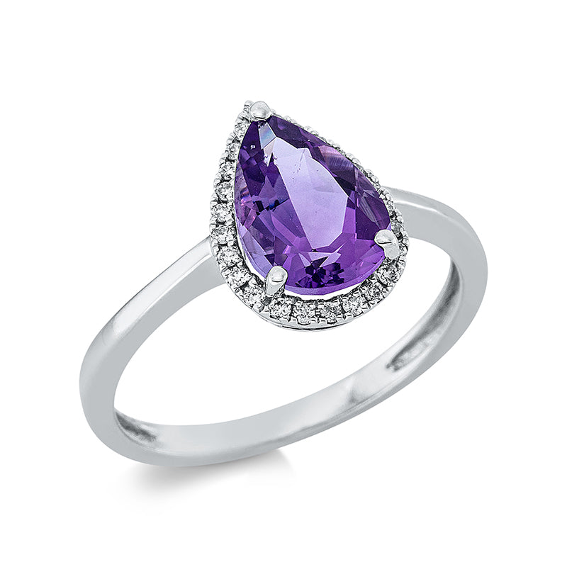 Ring mit Amethyst  aus 750/-18 Karat Weißgold mit 25 Diamanten 0