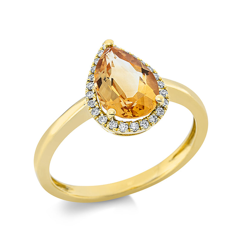 Ring mit Citrin  aus 750/-18 Karat Gelbgold mit 25 Diamanten 0